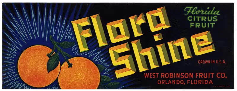 Flora Shine Citrus Label by Anonymous, 1930-1950 — digital art print download