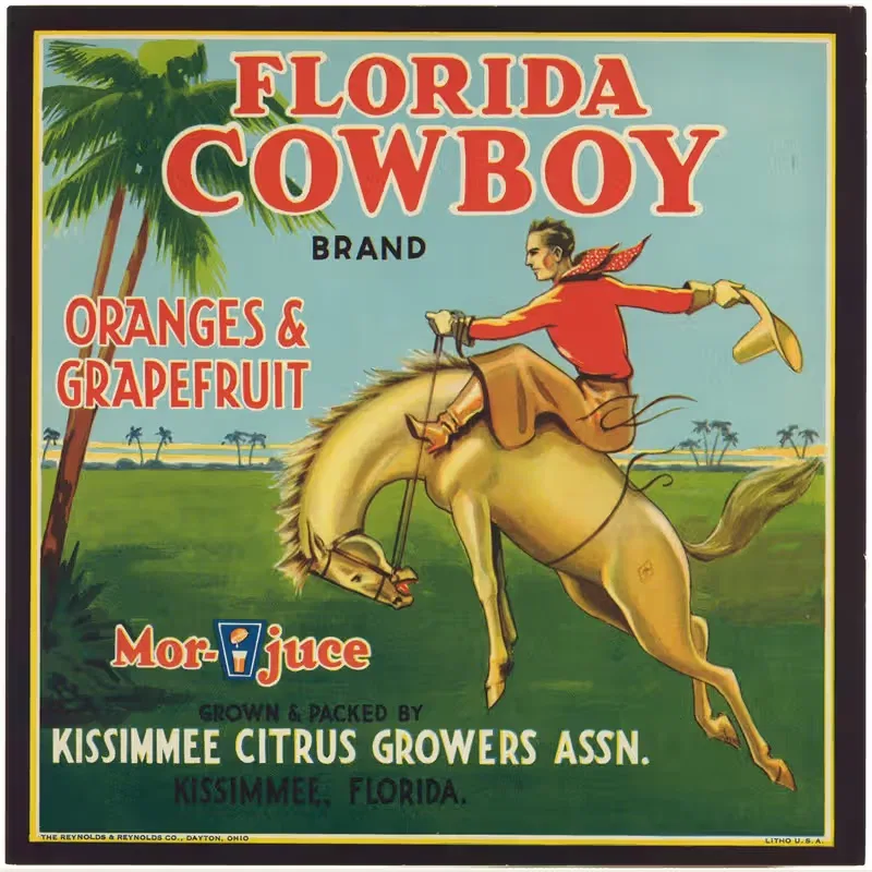 Florida Cowboy Brand Oranges and Grapefruit Label — Anonymous
