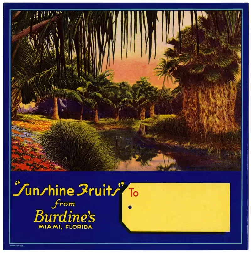 Gift Box Label for 'Sunshine Fruits' from Burdine's — Anonymous