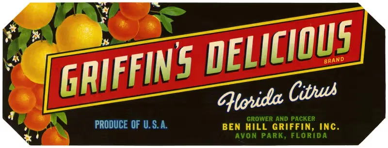 Griffin's Delicious Brand Florida Citrus Label — Anonymous