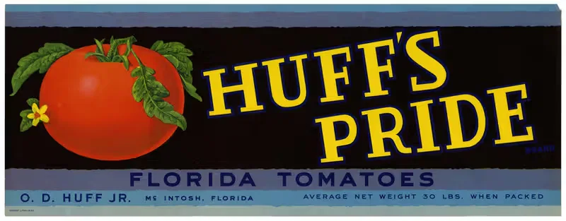 Huff's Pride Florida Tomatoes Label by Anonymous, 1930-1950 — digital art print download