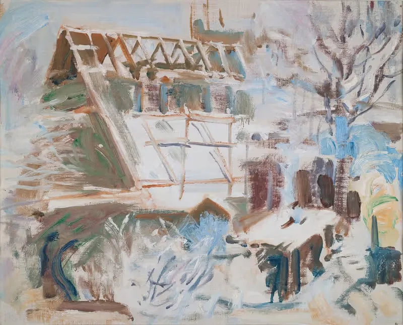Tarvaspään ateljee rakenteilla by Akseli Gallen-Kallela, 1912 — digital art print download
