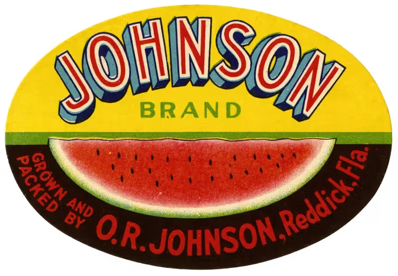 Этикетка арбуза Johnson Brand by Аноним, 1930-1950 — digital art print download