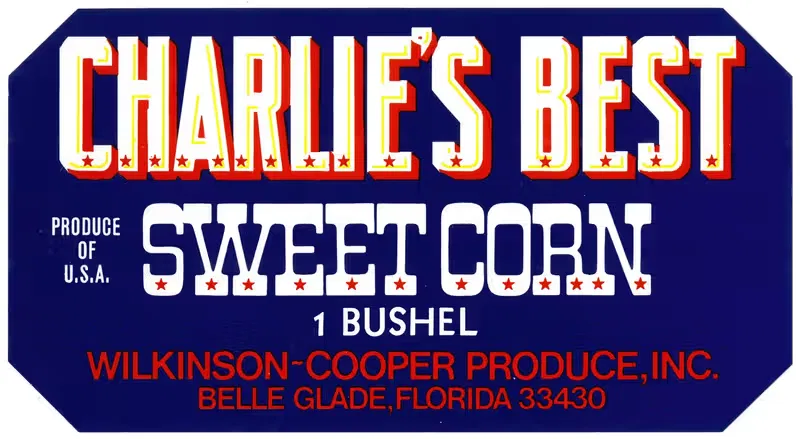 Label for Charlie's Best Sweet Corn – Blue — Anonymous
