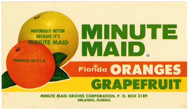 Этикетка апельсинов и грейпфрутов Minute Maid Флорида by Аноним, 1930-1950 — digital art print download