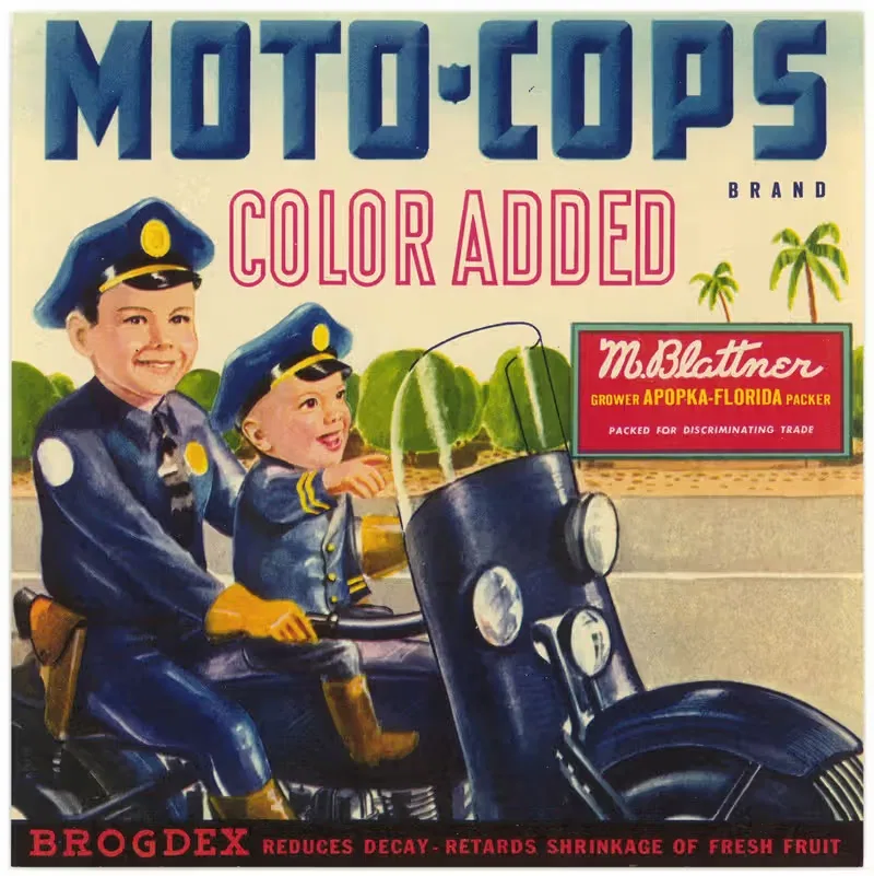 Moto-Cops Brand Produce Label — Anonymous