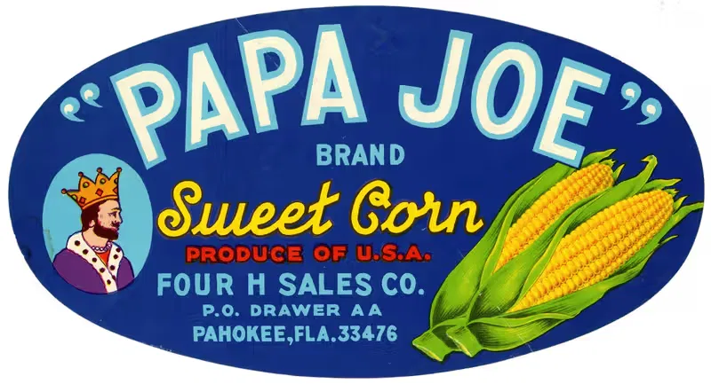 Papa Joe Brand Sweet Corn Label — Anonymous