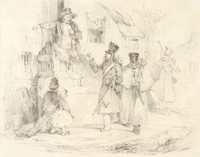 Three Soldiers Arriving at their Quarters by Николя Тюссен Шарле — digital art print download