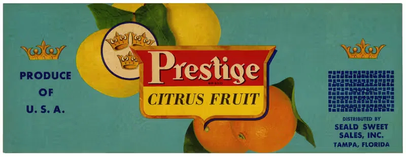 Этикетка цитрусовых Prestige Brand by Аноним, 1930-1950 — digital art print download