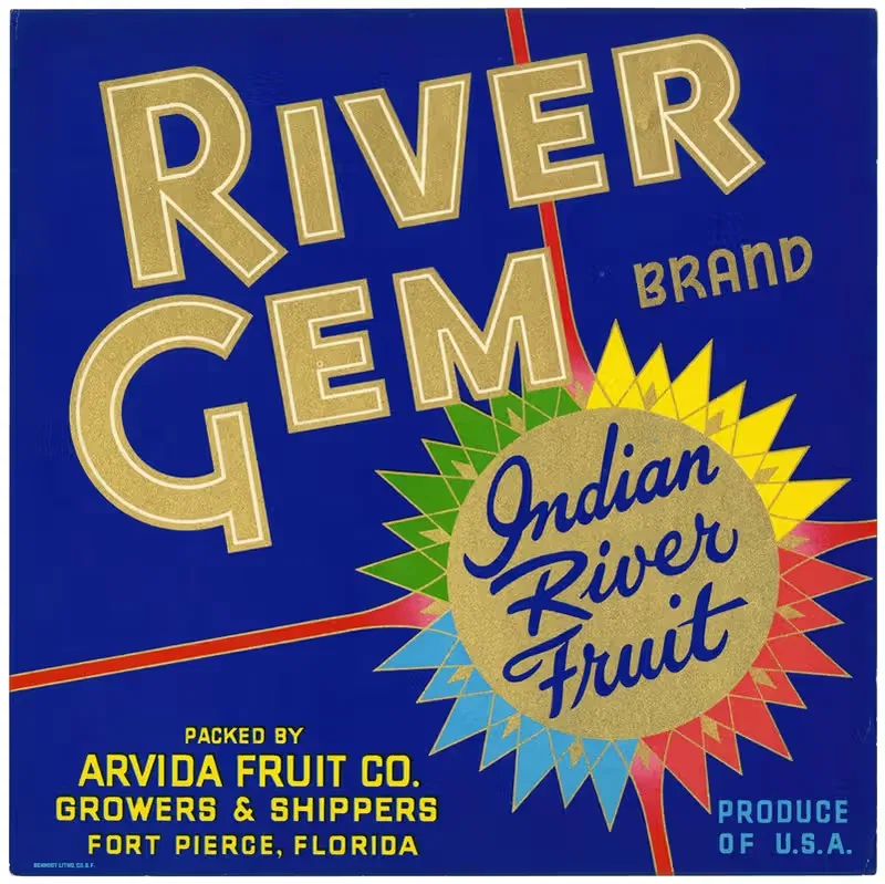 Этикетка цитрусовых River Gem Brand by Аноним — digital art print download