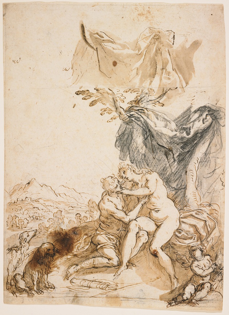 Venus and Adonis by Palma Il Giovane, c. 1620 — digital art print download