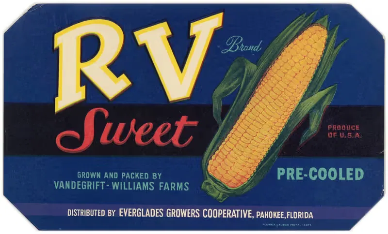 Этикетка сладкой кукурузы RV Brand by Аноним, 1930-1950 — digital art print download