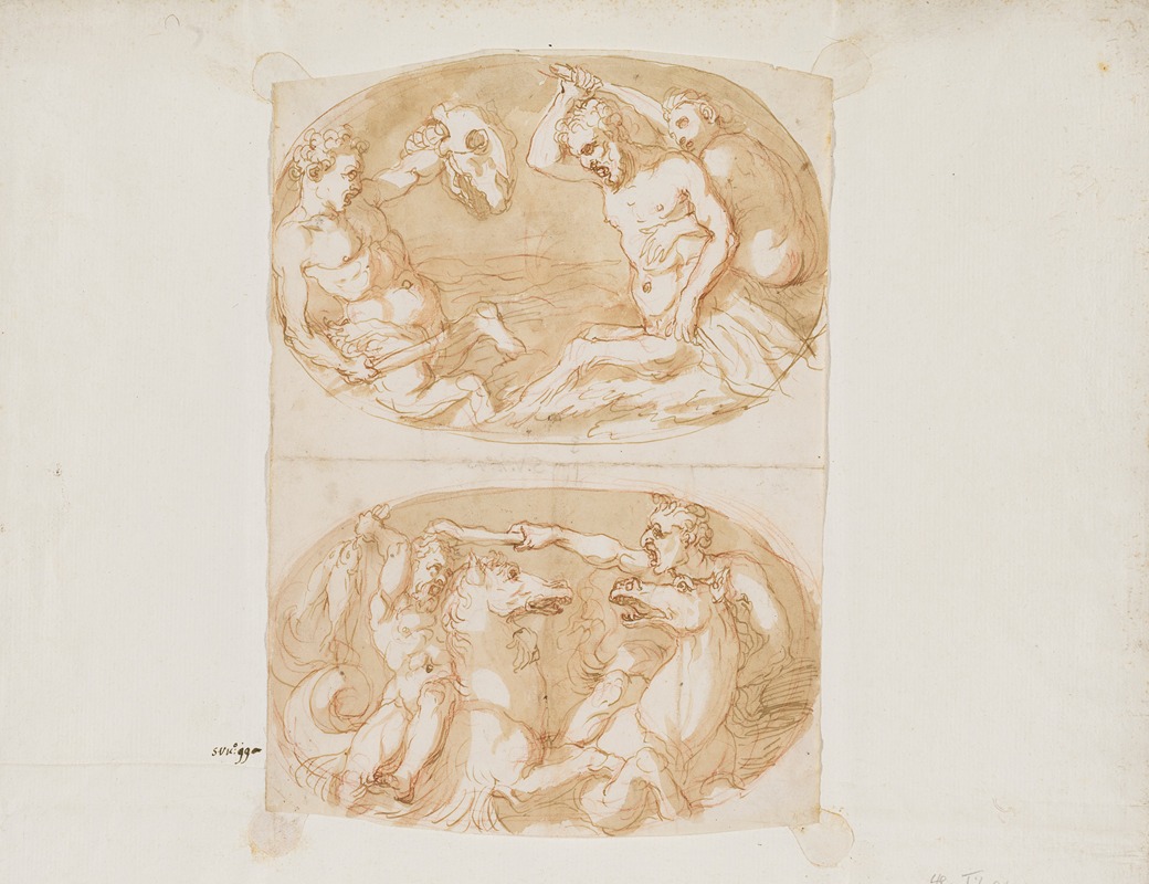 Battling Tritons and Men on Hippocampi — Pellegrino Tibaldi