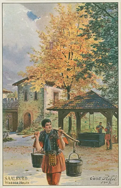 Зальбург; Набирание воды by Карл Небель, 1907 — digital art print download