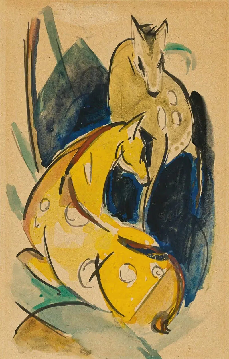 Два желтых животного by Франц Марк, 1913 — digital art print download