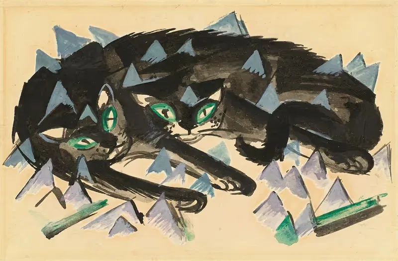 Zwei liegende schwarze Katzen — Franz Marc