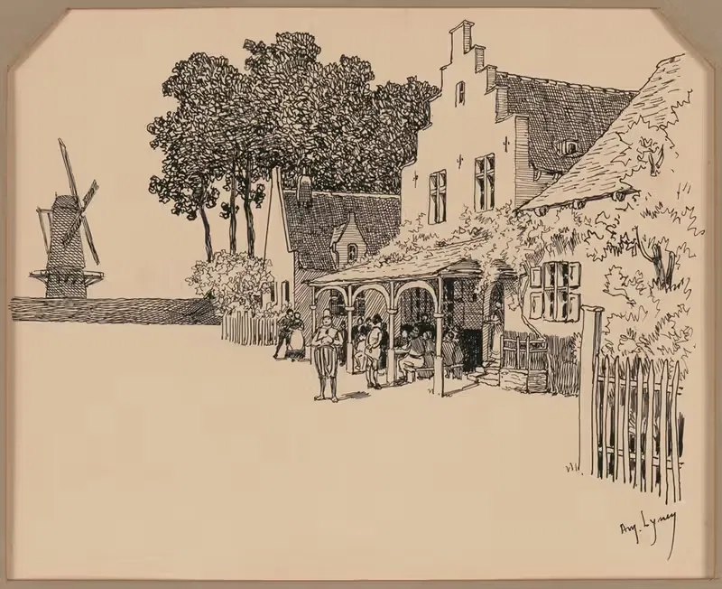 View of a Village with a Windmill — Amedée Lynen