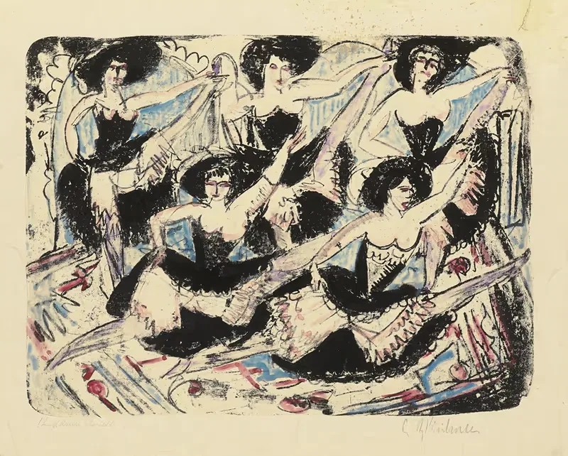 Fünf Tänzerinnen in Parade. – Fünf Spagattänzerinnen — Ernst Ludwig Kirchner