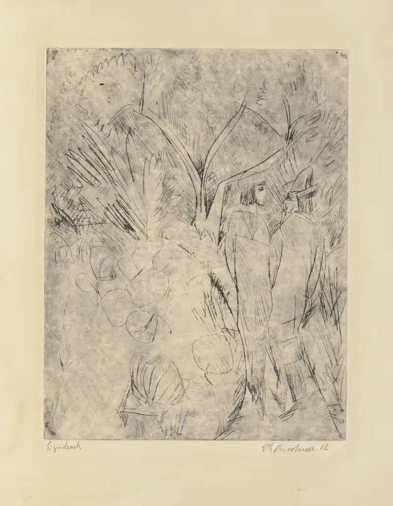 Пара, идущая по саду by Эрнст Людвиг Кирхнер, 1913 — digital art print download