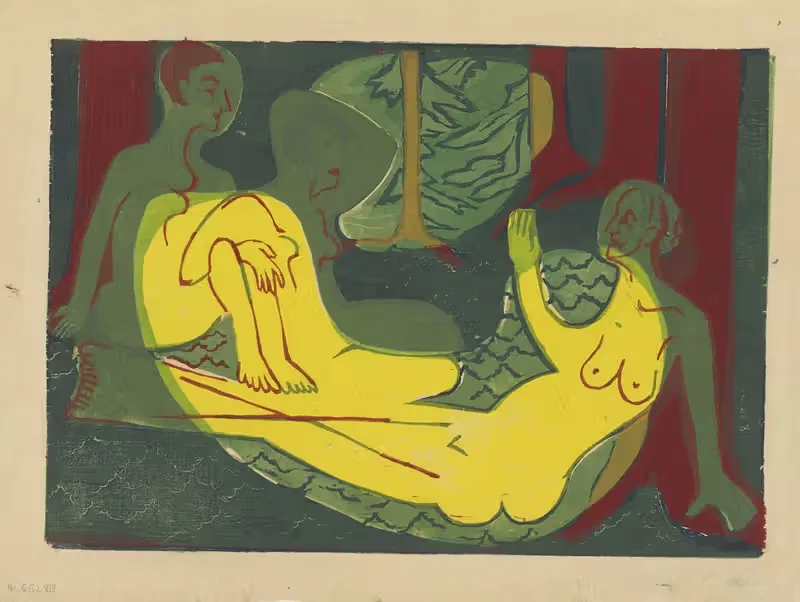 Три обнаженные в лесу by Эрнст Людвиг Кирхнер, 1933 — digital art print download