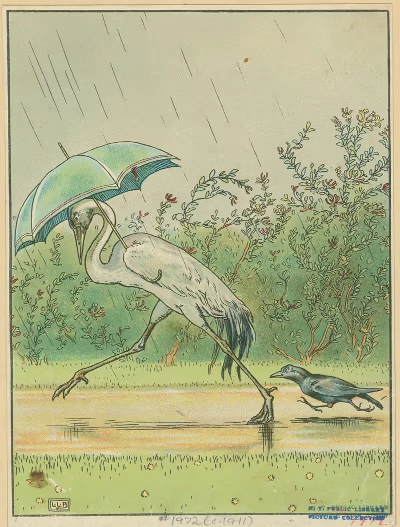 Журавль и воробей с зонтом by Леонард Лесли Брук, 1911 — digital art print download