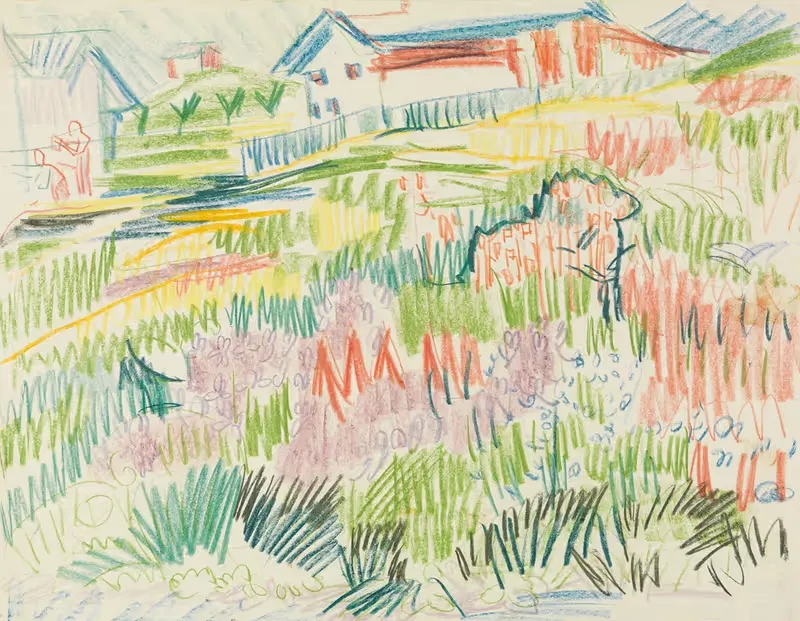 Blumenwiese mit Häusern by Ernst Ludwig Kirchner — digital art print download