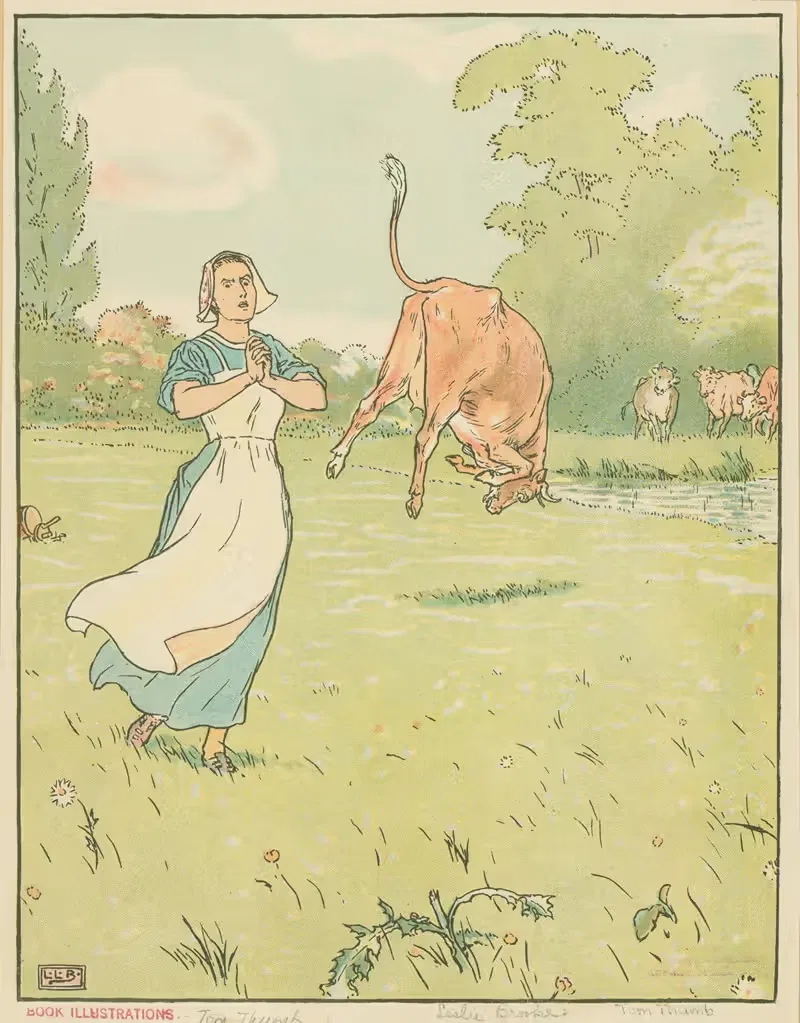 Доярка и коровы на поле by Леонард Лесли Брук, 1922 — digital art print download