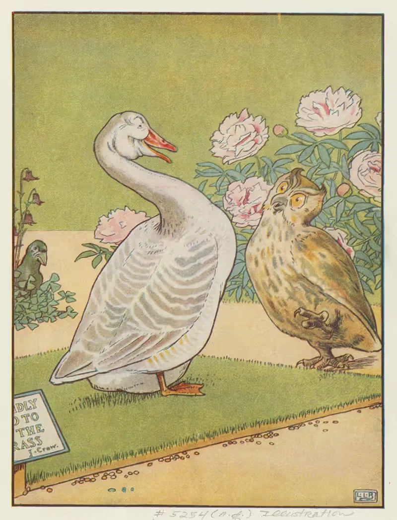 Owl and goose talking. by Leonard Leslie Brooke — digital art print download