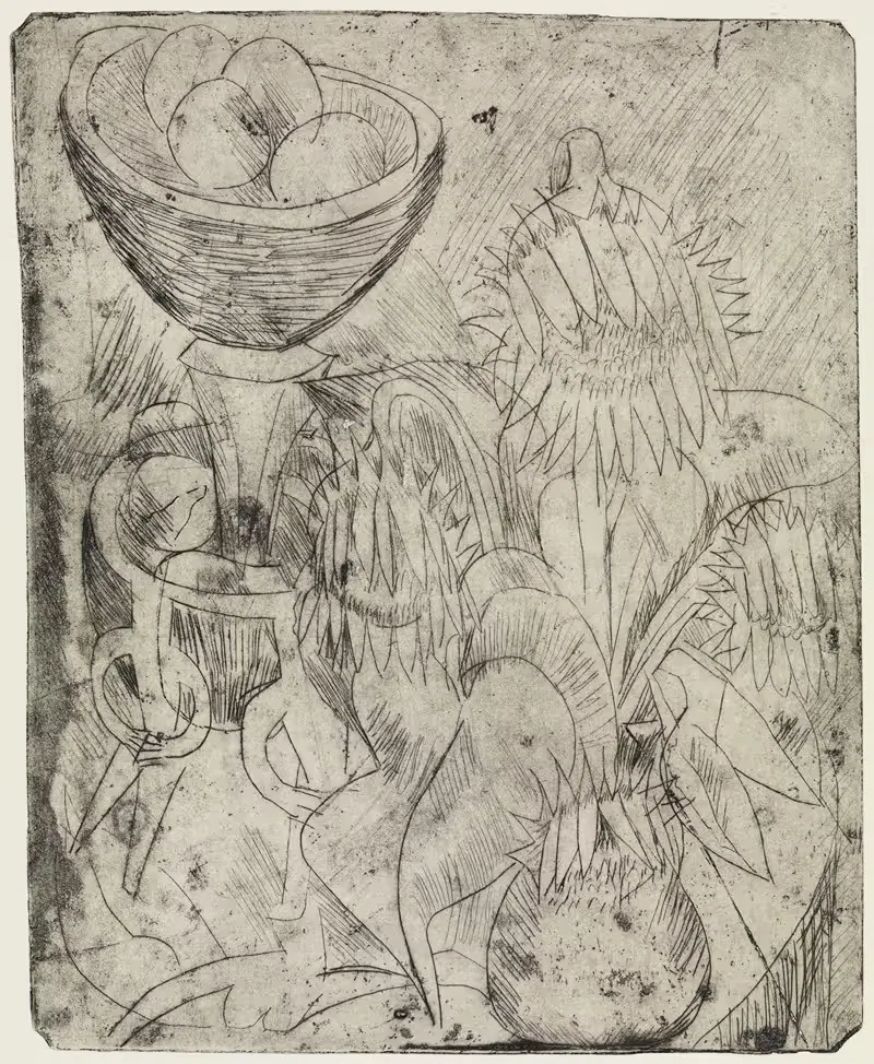 Stillleben mit Sonnenblumen und Obstschale — Ernst Ludwig Kirchner