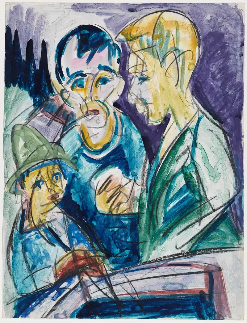 Zwei Bauern und Junge am Brunnen — Ernst Ludwig Kirchner