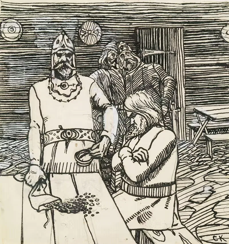 Knuts sendemann hos Bjørn stallare — Christian Krohg