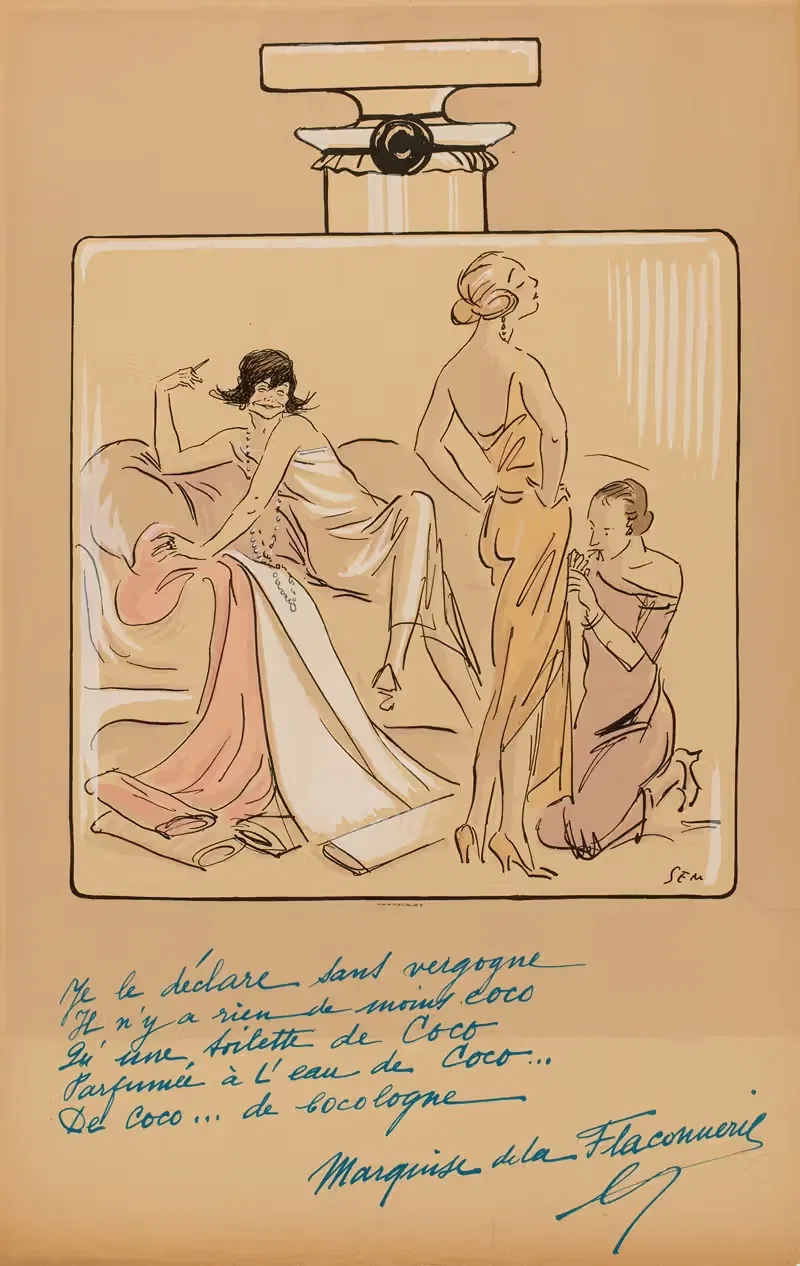 flacon de parfum, Coco Chanel by Georges Goursat (Sem), 1923 — digital art print download