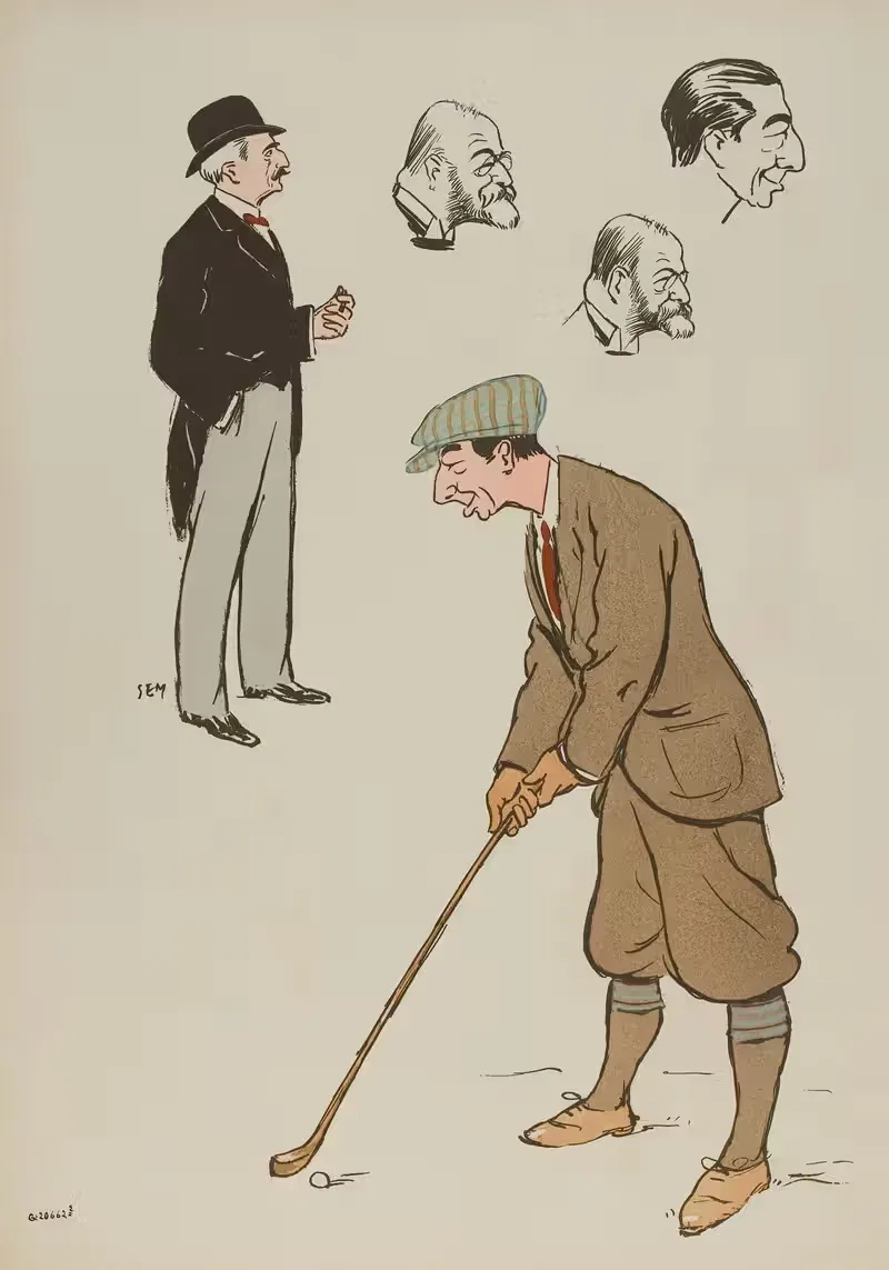 le commandant Alexandre, M. Le Couturier, le directeur du golf — Georges Goursat (Sem)