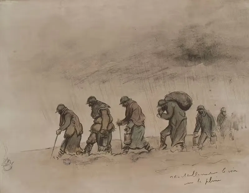 Ravitaillement le soir sous la pluie — Georges Goursat (Sem)