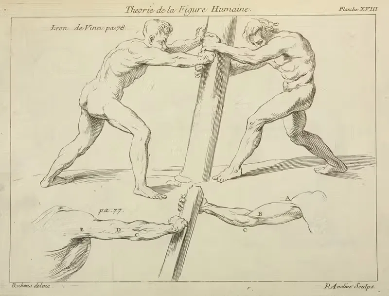 Studies of two figures pushing against a pillar — Peter Paul Rubens