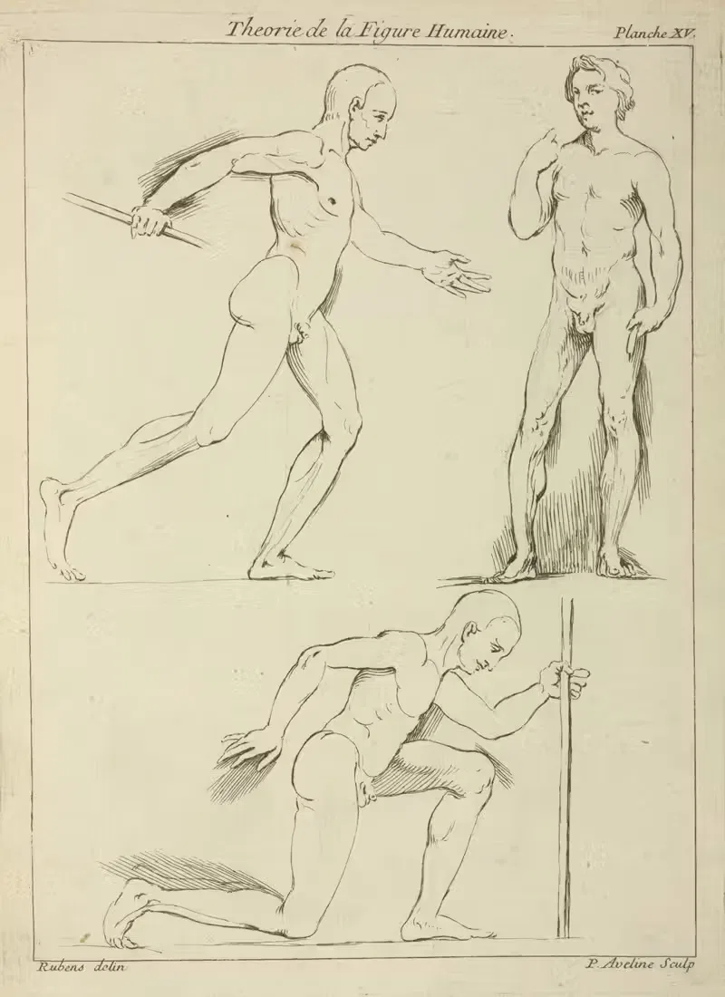 Three male figures, one striding and one kneeling — Peter Paul Rubens
