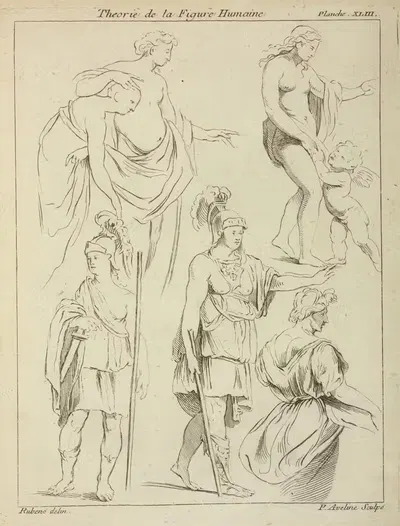 Various figures including Roman soldiers, and partially draped male and female nudes by Peter Paul Rubens — digital art…