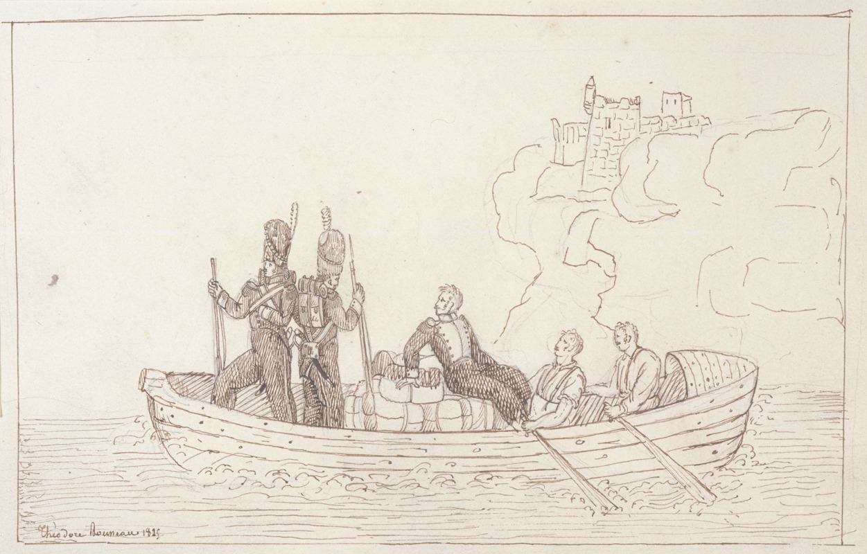 Military Figures in a Boat by Теодор Руссо, 1825 — digital art print download