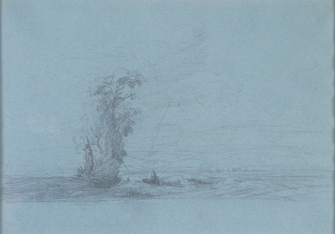 Trees and Figures in a Barren Landscape — Théodore Rousseau