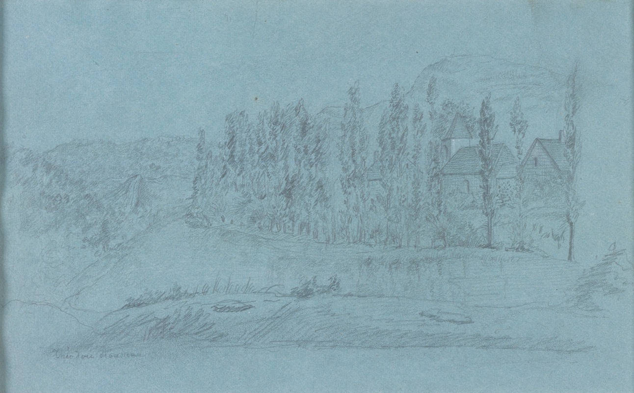 Village in a Landscape by Теодор Руссо, 1825 — digital art print download