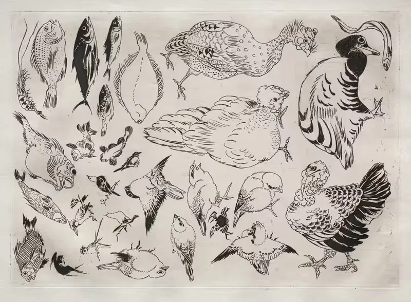 Dinner Service (Rousseau service); Ducks, fish, etc. (no. 12) — Félix Bracquemond