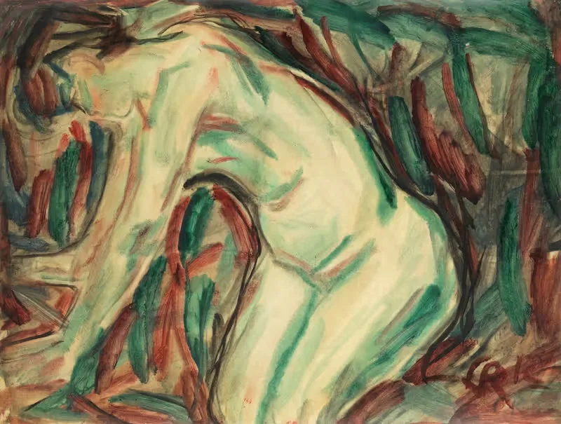 Коленопреклоненный женский акт by Кристиан Рольфс, 1912 — digital art print download
