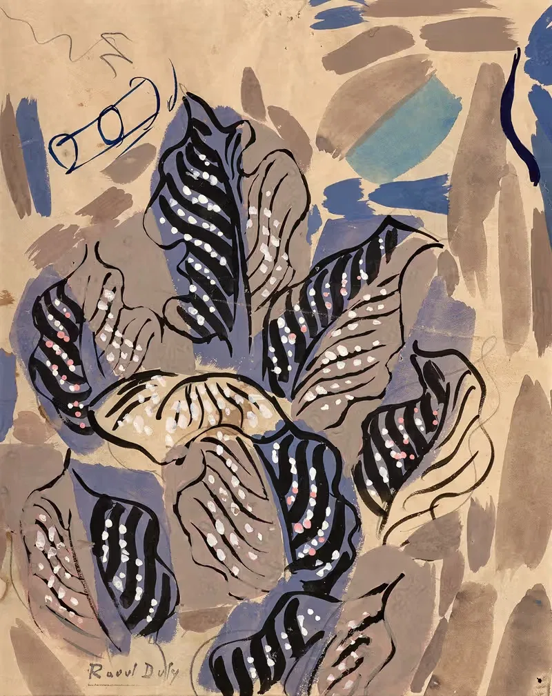 Etude de feuilles en noir, rose et mastic — Raoul Dufy