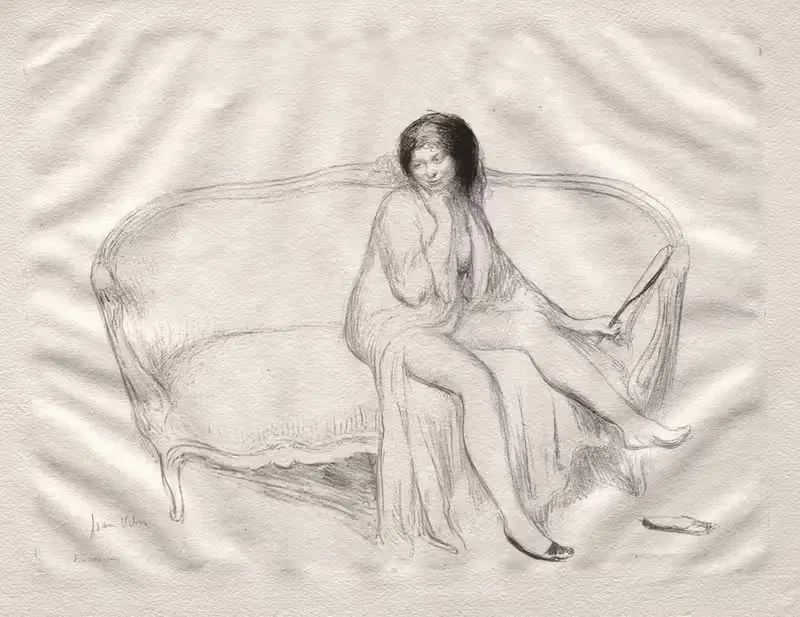 Nude Woman Seated on a Sofa — Jean Veber