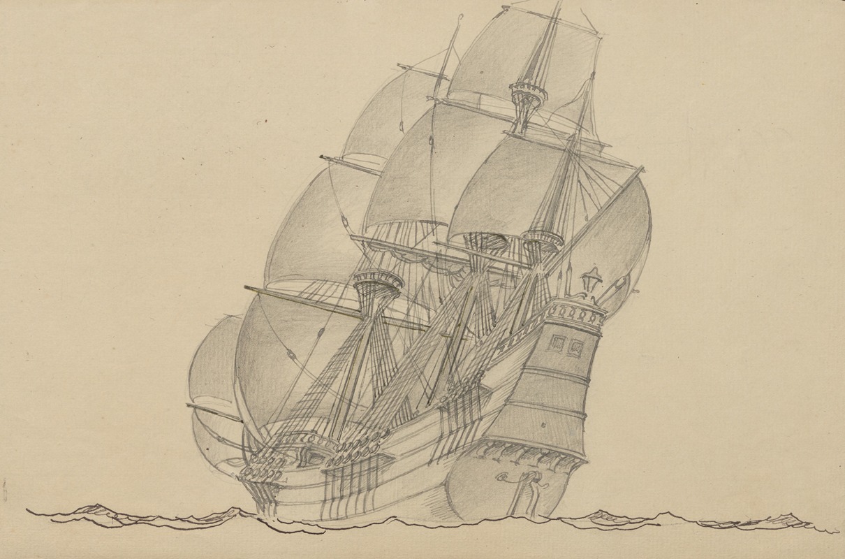 Frigate on the open sea by Вальдемар Андерсен, 1895-1928 — digital art print download