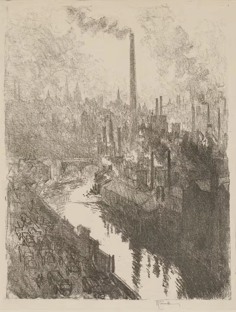 The Great Chimney, The Motor Park — Joseph Pennell