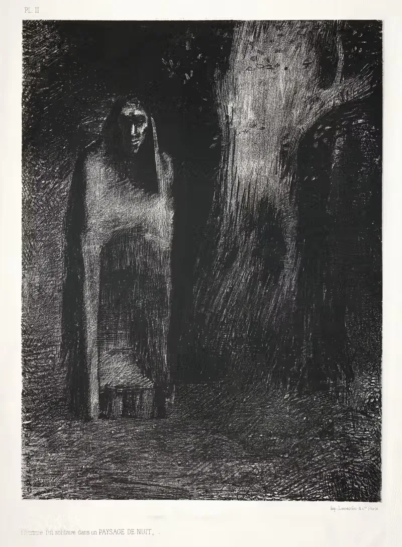 The Man Was Alone in a Night Landscape — Odilon Redon