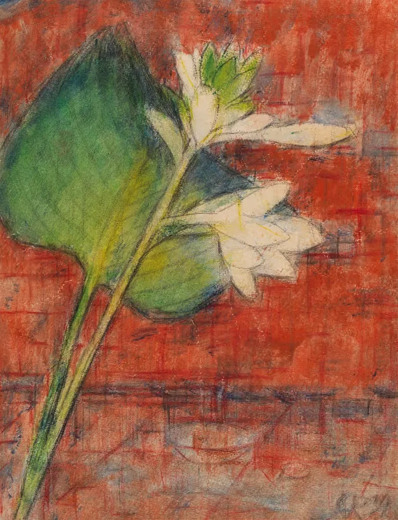 Herzblatttlilien auf rotem Grund — Christian Rohlfs