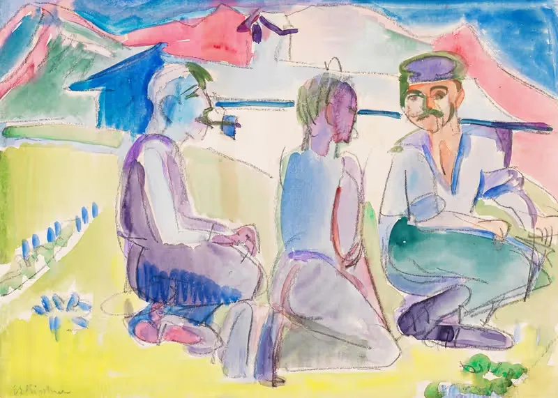Сидящие крестьяне (Лежащие крестьяне) by Эрнст Людвиг Кирхнер, 1921 — digital art print download