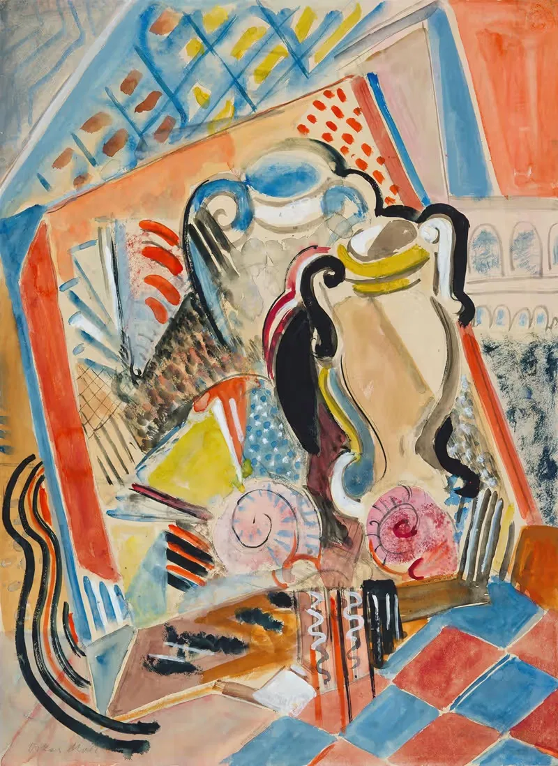 Komposition mit Krügen und Muscheln — Oskar Moll